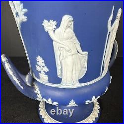 Antique Wedgwood Blue & White Vase Jasperware Pedestal Urn