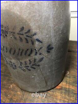 Antique Western Pennsylvania Saltglaze Stoneware Merchant Crock Maccoboy Snuff