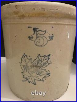 Antique Western Pottery Co Monmouth Illinois 5 Gallon Stoneware Crock Heavy