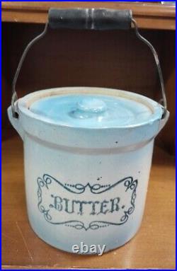 Antique Western Stoneware 3 lb. Butter Crock with Lid and Handle