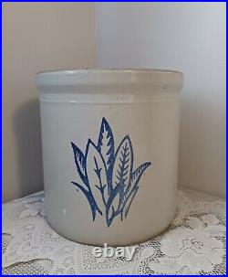 Antique Western Stoneware Crock, 3 Gallon, Blue Maple Leaf / Fern Design