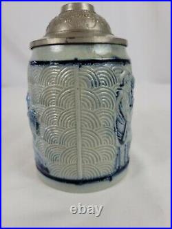 Antique White's Pottery Utica N. Y. Gray Blue Small Stein Stoneware 1900's