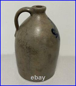 Antique Worcester stoneware 2 gallon jug with deep cobalt blue floral decoration