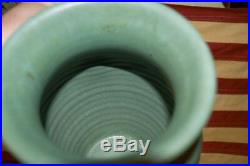 Antique Zanesville Stoneware Co Ringed Green 2 Handle Vase #523 Arts & Crafts