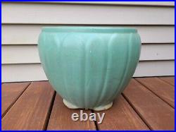 Antique Zanesville Stoneware Large Matte Green Glazed Pot Jardiniere