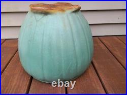 Antique Zanesville Stoneware Large Matte Green Glazed Pot Jardiniere