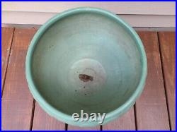 Antique Zanesville Stoneware Large Matte Green Glazed Pot Jardiniere