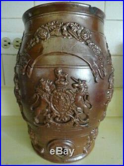 Antique england stoneware 19th century salt glaze wine barrel jug pottery royal