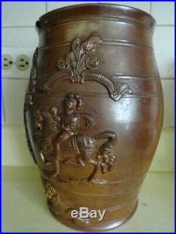 Antique england stoneware 19th century salt glaze wine barrel jug pottery royal