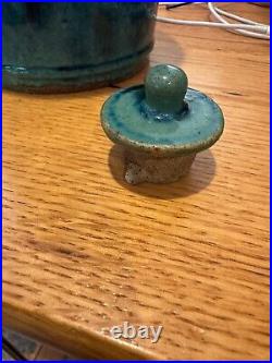 Antique green teapot stoneware pottery Shiwan. Signed on bottom see photo