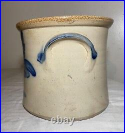 Antique handmade parrot on plum stoneware crock pottery jug with handle