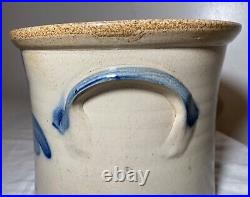 Antique handmade parrot on plum stoneware crock pottery jug with handle