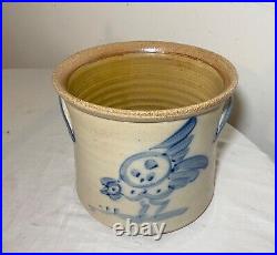 Antique handmade parrot on plum stoneware crock pottery jug with handle