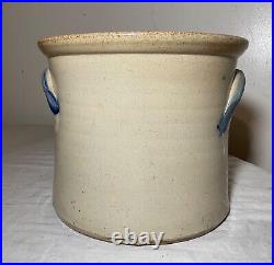 Antique handmade parrot on plum stoneware crock pottery jug with handle