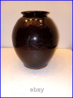 Antique southern stoneware ovoid crock vase primitie folk art alkaline glaze