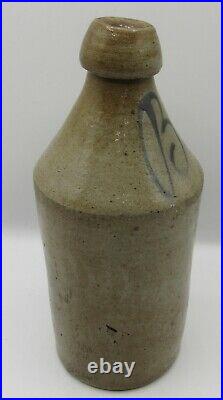 Antique stoneware pottery bottle/jug cobalt blue letter B decoration 9.5 x 4