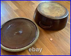 Antique stoneware pottery brown blue CASSEROLE red ware wing vtg jar pot bowl