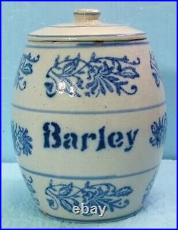 BRUSH McCOY BLUE & WHITE STENCILED WILDFLOWER BARLEY POTTERY-STONEWARE CANISTER