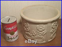 BUTTER CROCK antique stoneware embossed incised floral pottery kitchen bowl art