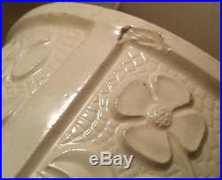 BUTTER CROCK antique stoneware embossed incised floral pottery kitchen bowl art