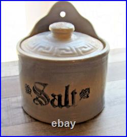 Beautiful Antique Blue Stoneware Salt Crock with Original Cover