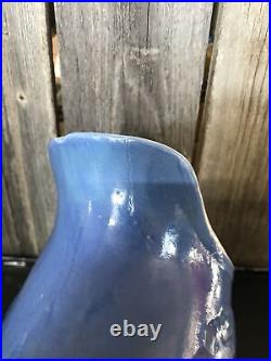 Beautiful Antique Blue Uhl Pottery Abraham Lincoln Stoneware Pitcher Rare