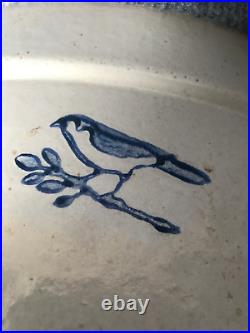 Beautiful Antique Burley Stoneware Crock Burley Blue Bird (large)