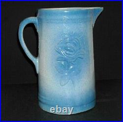 Beautiful Blue & White OLD FASHION GARDEN ROSE Pitcher Stoneware Ohio Salt Glaze