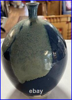 Beautiful Cobalt Blue Glazed Vessel Vase Signed EJ