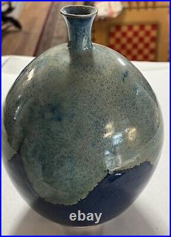 Beautiful Cobalt Blue Glazed Vessel Vase Signed EJ