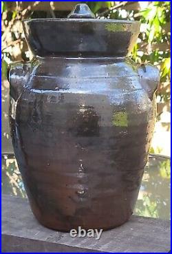 Beautiful Stoneware Storage Jar, Original Lid, Shiny Alkaline Glaze Perfect Cond