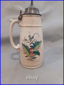 Bennett's Patent Syrup Pitcher WithPewter Lid ca 1873 Antique American Stoneware