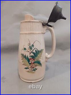 Bennett's Patent Syrup Pitcher WithPewter Lid ca 1873 Antique American Stoneware