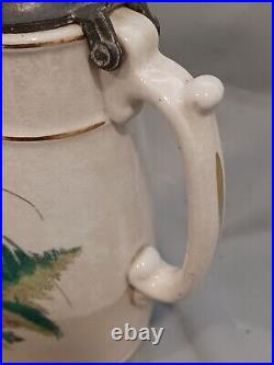 Bennett's Patent Syrup Pitcher WithPewter Lid ca 1873 Antique American Stoneware