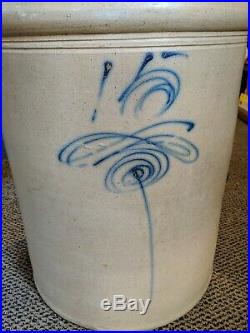 Blue Bee Sting! Vintage Antique Huge 15 Gallon Stoneware Crock Pottery