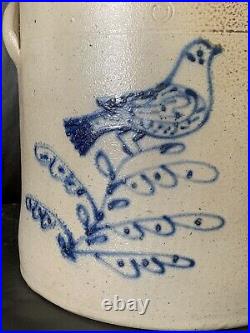 Blue Cobalt Decorated Stoneware Crock, Jones, Pittston, PA. Rare Bird Dec. AAFA