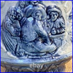 Blue, Gray, Whites Utica NY Stoneware Pitcher Flemish Ware Salt Glaze Pottery