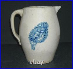 Blue & Grey Whites Utica Pitcher Embossed Decorations Flemish Ware Stoneware