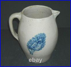 Blue & Grey Whites Utica Pitcher Embossed Decorations Flemish Ware Stoneware