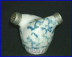 Blue & White Spongeware Stoneware Double-Chambered Salt Pepper Shaker