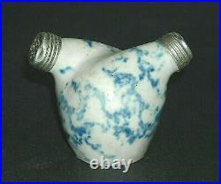 Blue White Spongeware Stoneware Double-Chambered Salt Pepper Shaker Salt Glaze