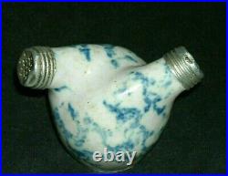 Blue White Spongeware Stoneware Double-Chambered Salt Pepper Shaker Salt Glaze