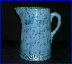 Blue on Blue Spongeware Pitcher Stoneware (1880 1915) Salt Glaze