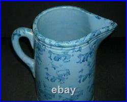 Blue on Blue Spongeware Pitcher Stoneware (1880 1915) Salt Glaze