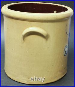 Bradly & Ryan Ellenville NY 3 Gallon Cobalt Blue Flower Stoneware Crock c1880s