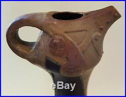 Bretby vintage Art Nouveau antique bronze glaze ewer jug vase with Ruskin stones