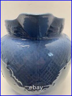 Bulbous Blue & White DAISY Pitcher Stoneware Salt Glaze Pottery 1800's