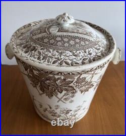 Burgess & Leigh Brown Transferware Antique English Slop Bucket 1800s Burslem