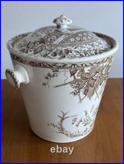 Burgess & Leigh Brown Transferware Antique English Slop Bucket 1800s Burslem