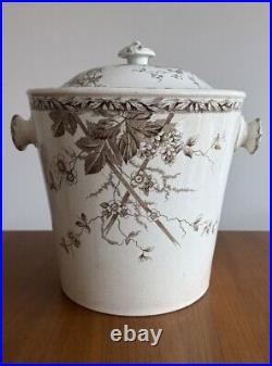 Burgess & Leigh Brown Transferware Antique English Slop Bucket 1800s Burslem